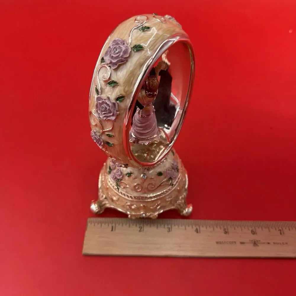 VTG Bride and Groom Wedding Cake Topper Music Box Egg Shape Cloisonné Figurine